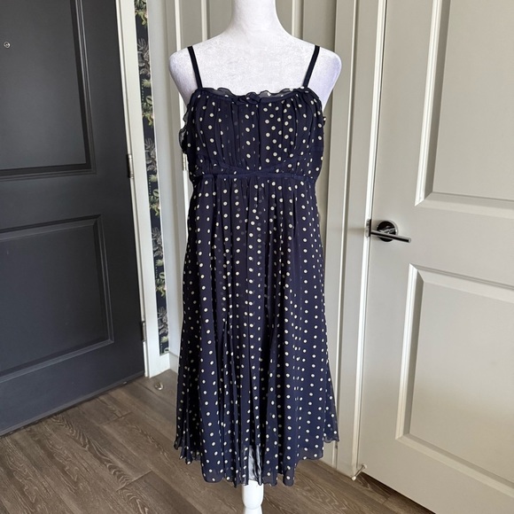 Vision Apparel Dresses & Skirts - Vintage 90s Vision Apparel 100% Silk Navy and Cream Polka Dot Dress Size 10